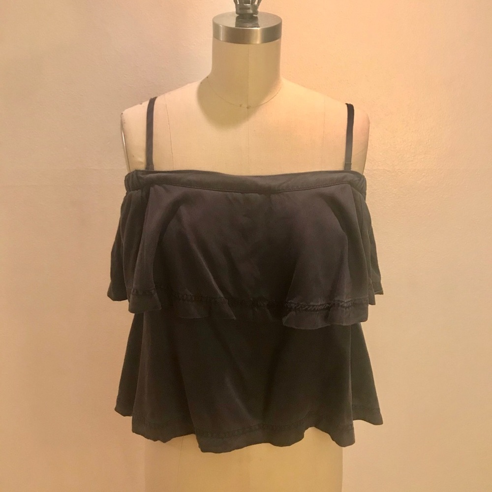Free people navy linen blend off the shoulder